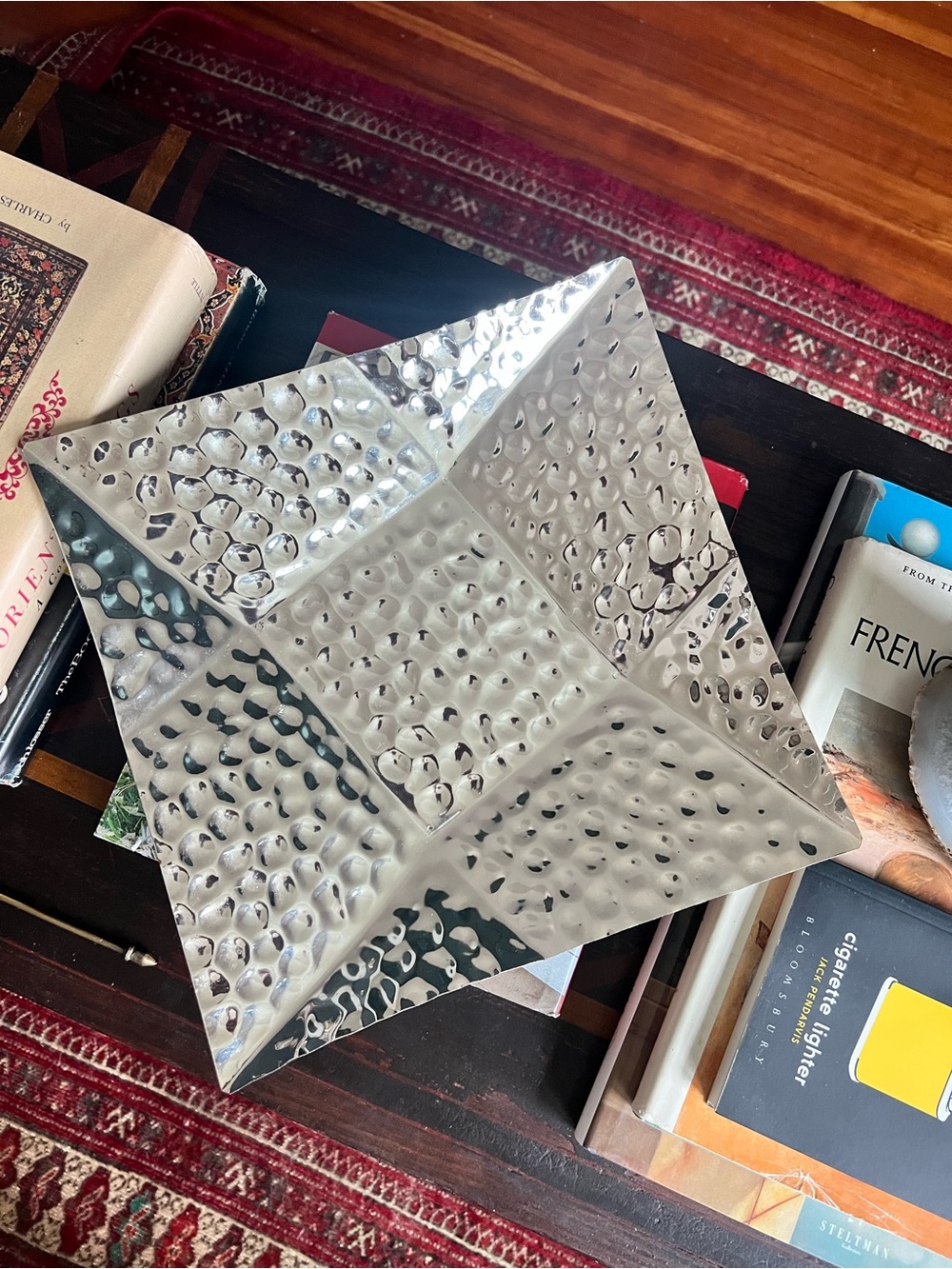 Hammered Metal Decorative Tray Silver